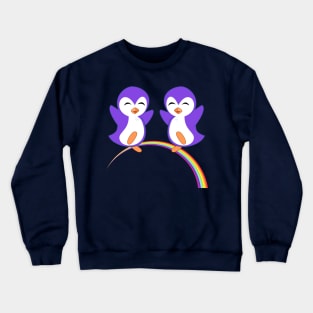 Cute Purple Penguins Rainbow Crewneck Sweatshirt